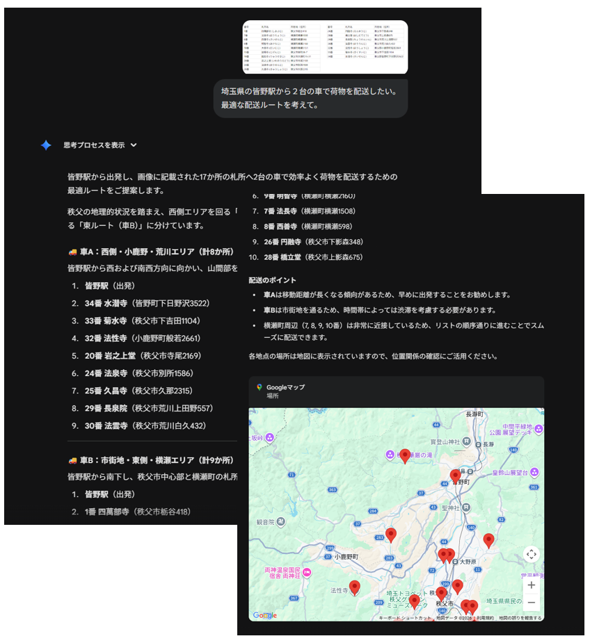 複雑な配送ルートの最適化をAIで瞬時に計算するデモ実演。